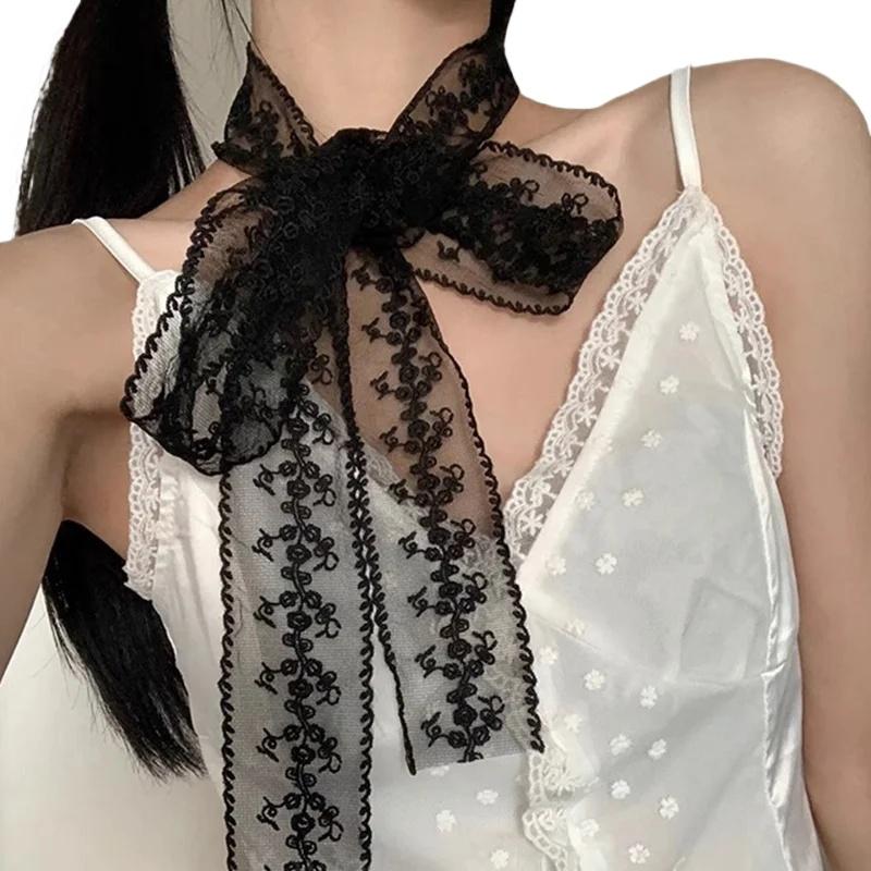 Woman Lace Scarf Neck Decoration Neck Scarf Elegant Flowers Vintage Style Head Decoration