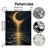 Unique 5D Framed Pearl Painting Kit with Golden Crescent Moon Night Sea Pattern Sparkling Bead Art Canvas DIY Handmade Craft for Living Room Decor