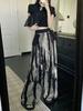 Plus Size Chinese Ink Painting High Waist Wide Leg Summer Skirt-Pants for Women
