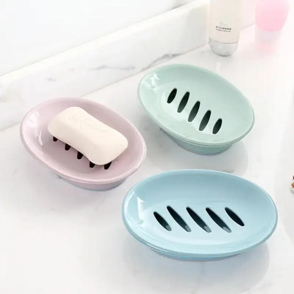 

Portable Soap Box 2 Layers Drain Soap Holder Draining Rack Oval Soap Dish Home
