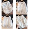 Summer Blouse With Ruffled Lace Trim Vneck Long Sleeve For Women