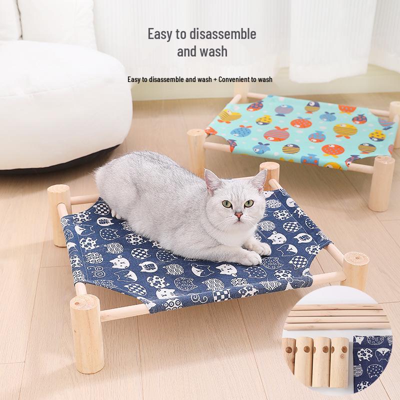 Celoroční prodyšný pelíšek pro domácí mazlíčky z masivního dřeva - Odnímatelné, pratelné hnízdo pro psy a kočky