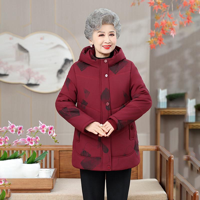 

Бабушка в хлопчатобумажной одежде, тепло зимой, пуховик, свободное и утолщенное пальто, хлопчатобумажные куртки для жены. XL-90-52.5kg бордовый