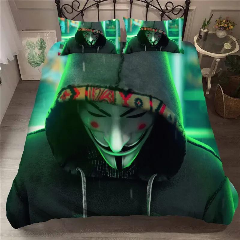 Conjunto de Roupa de Cama Anônimo 3D com Máscara Cobertor Confortável Capa de Edredom Fronha Decoração de Quarto Infantil Têxtil para Casa