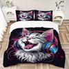 3pcs Cool Cat Headphones Bedding Set - 1 Soft Quilt Cover + 2 Pillowcases, Machine Washable - Suitable for All Seasons L018