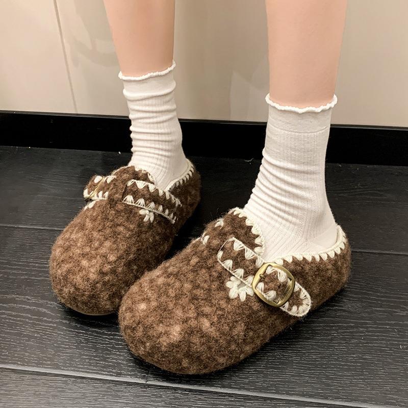 Thick-soled one-pedal lazy shoes women's autumn new outer wear bag head half slippers belt buckle fashion