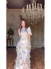 Women's 2025 Spring Retro Elegant Short Sleeve Waist-Cinching Long Dress