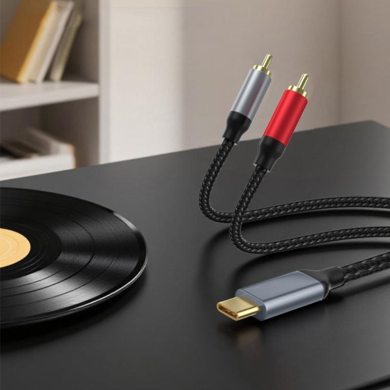 USB C To 2RCA Sound Cable 1.5m With Braided Design For Digital Analogs Devices
