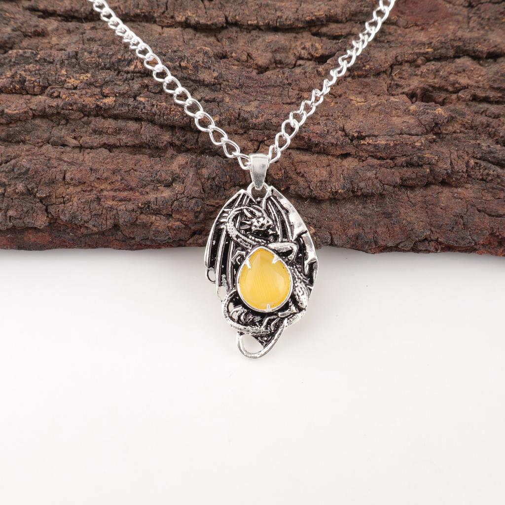 Yellow Cat's Eye Gemstone 925 Solid Silver Jewelry Pendant For Valentines Gift CP-9-41