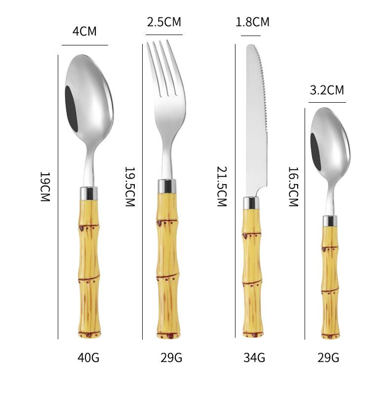 

Кухонная лопатка с бамбуковой ручкой, набор, приготовление стейков, кухонные принадлежности, кухонные принадлежности, нож, вилка и ложка, 4 шт. серебряный