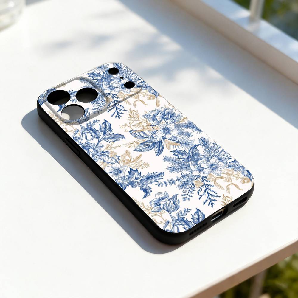 Blue White Porcelain Art For iPhone 17,16,15,14,13,12,11,Pro,Max,Plus,E,SE4,Air,Mini Black Soft Cover Phone Case