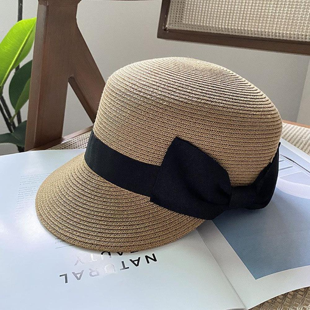 Woven Bow Straw Hat Sunshade Summer Hat Sun Cap UV Protection Cap  Beach