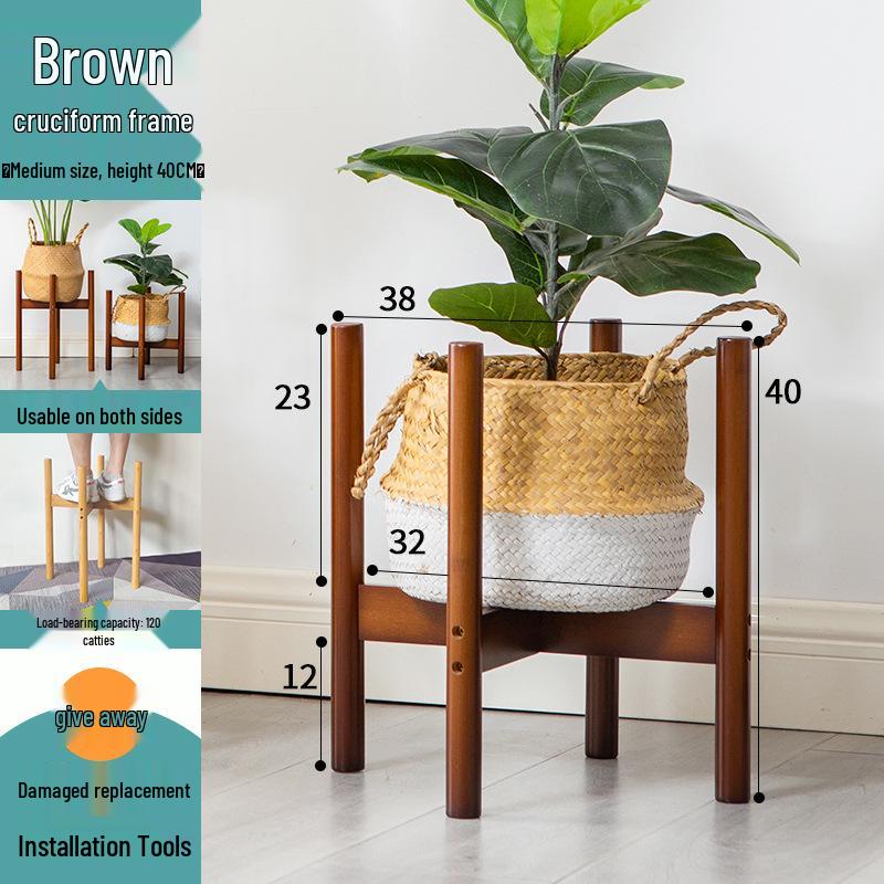 Nordic Wooden Flower Stand for Living Room/Balcony - Floor-standing Cross Plant Holder for Pothos & Flowers