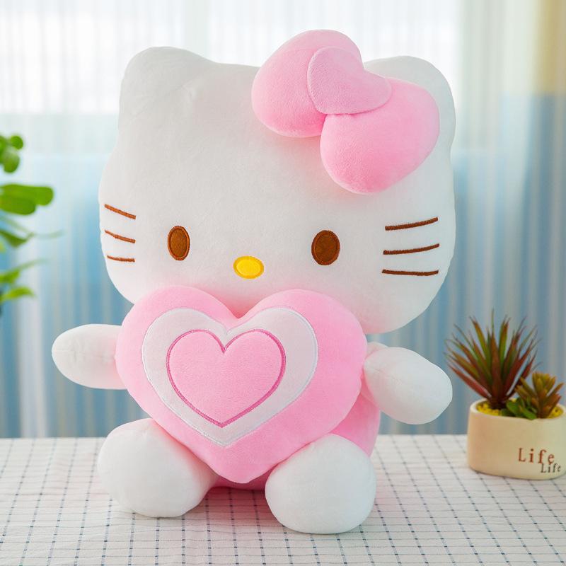 Anime Hello Kitty Plush Doll Stuffed Animal Toy Cartoon Pink Heart Kitten Throw Pillow Children Birthday Christmas Gifts