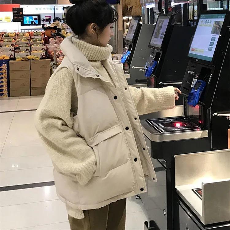 

Женский осенне-зимний хлопковый жилет с коротким рукавом в корейском стиле, утолщенный дутый жилет на хлопковой подкладке, модная верхняя одежда 2XL бежевый