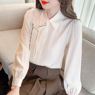Autumn Fashion New 2024 Long Sleeve Turn Down Collar Apricot Blouse Shirt Women Tops Blouses Shirts J438