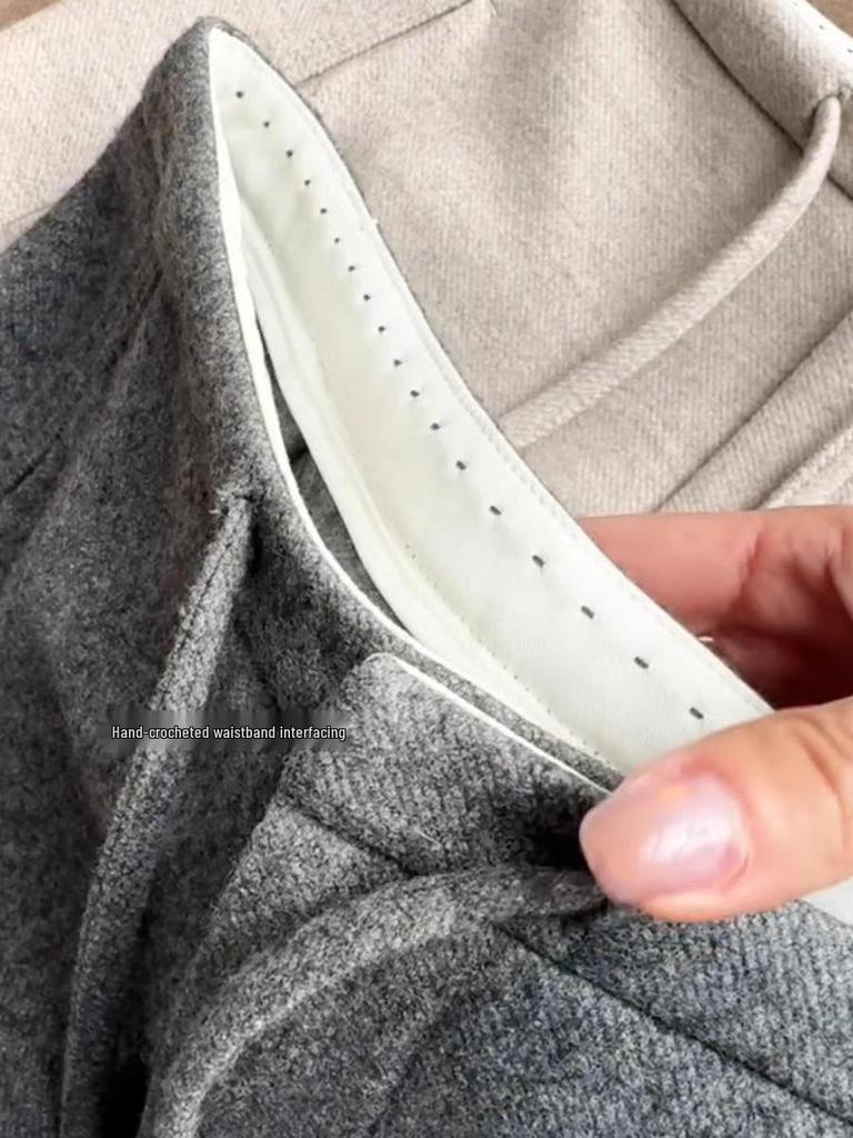 CHAO Level Recommendation: Women's Thickened Grey Wool Flannel Wide-Leg Slimming Banana-Shaped Winter Pants