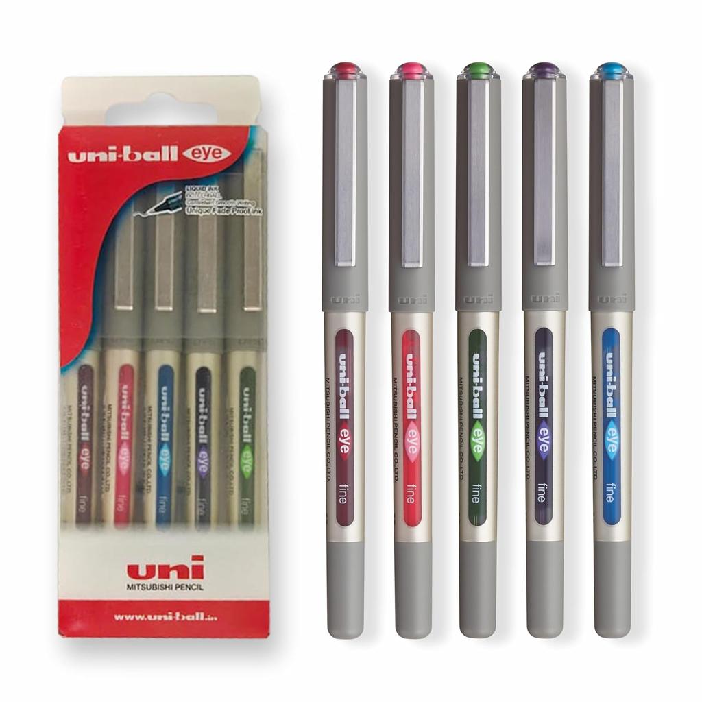 Uni-ball Eye UB 157 Rollerball Pen Wallet Pack - 5 Colors, 0.7mm Tip, Smooth Writing for Office, Home & School
