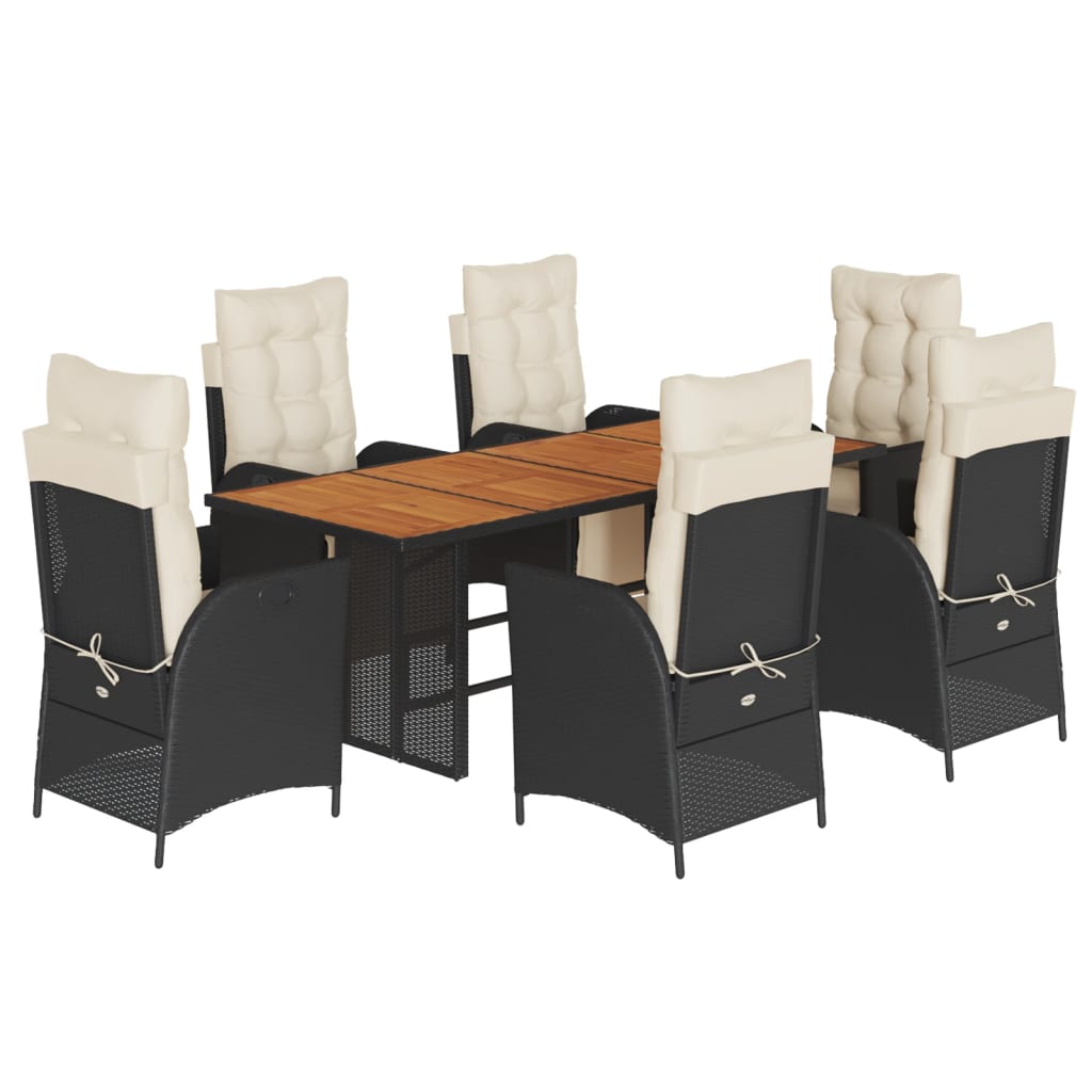 Vidaxl 7-Cz. Garden Furniture Set With Cushions, Black, Poly Rattan