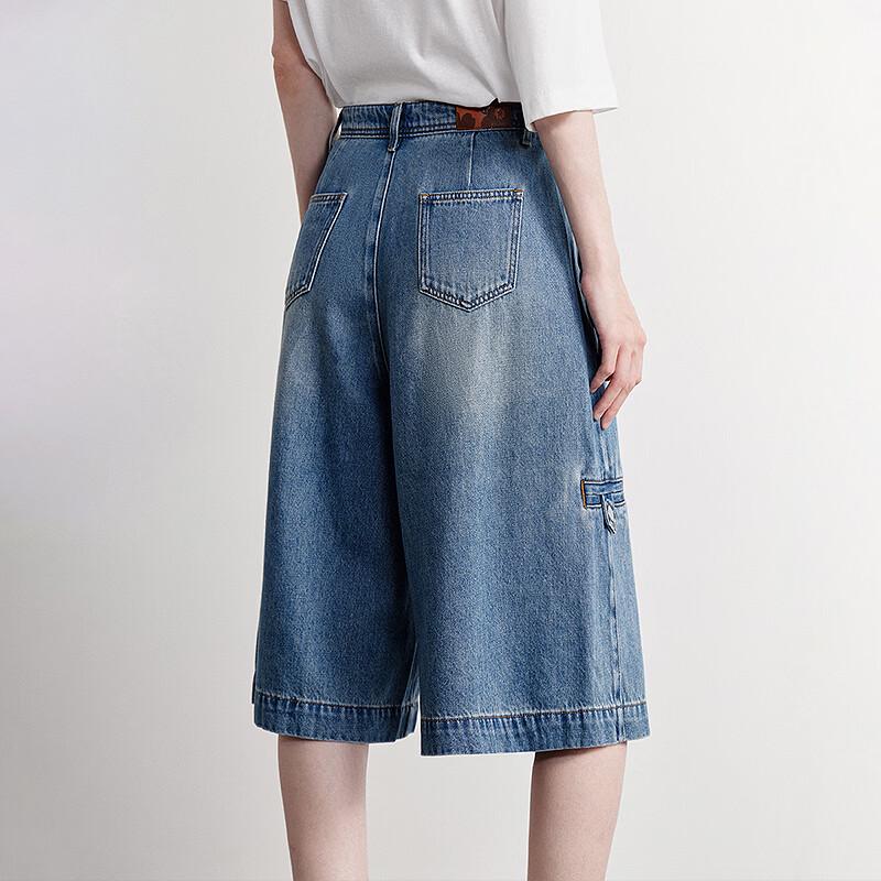 Chuyu Women's American Workwear Wide-Leg Denim Shorts