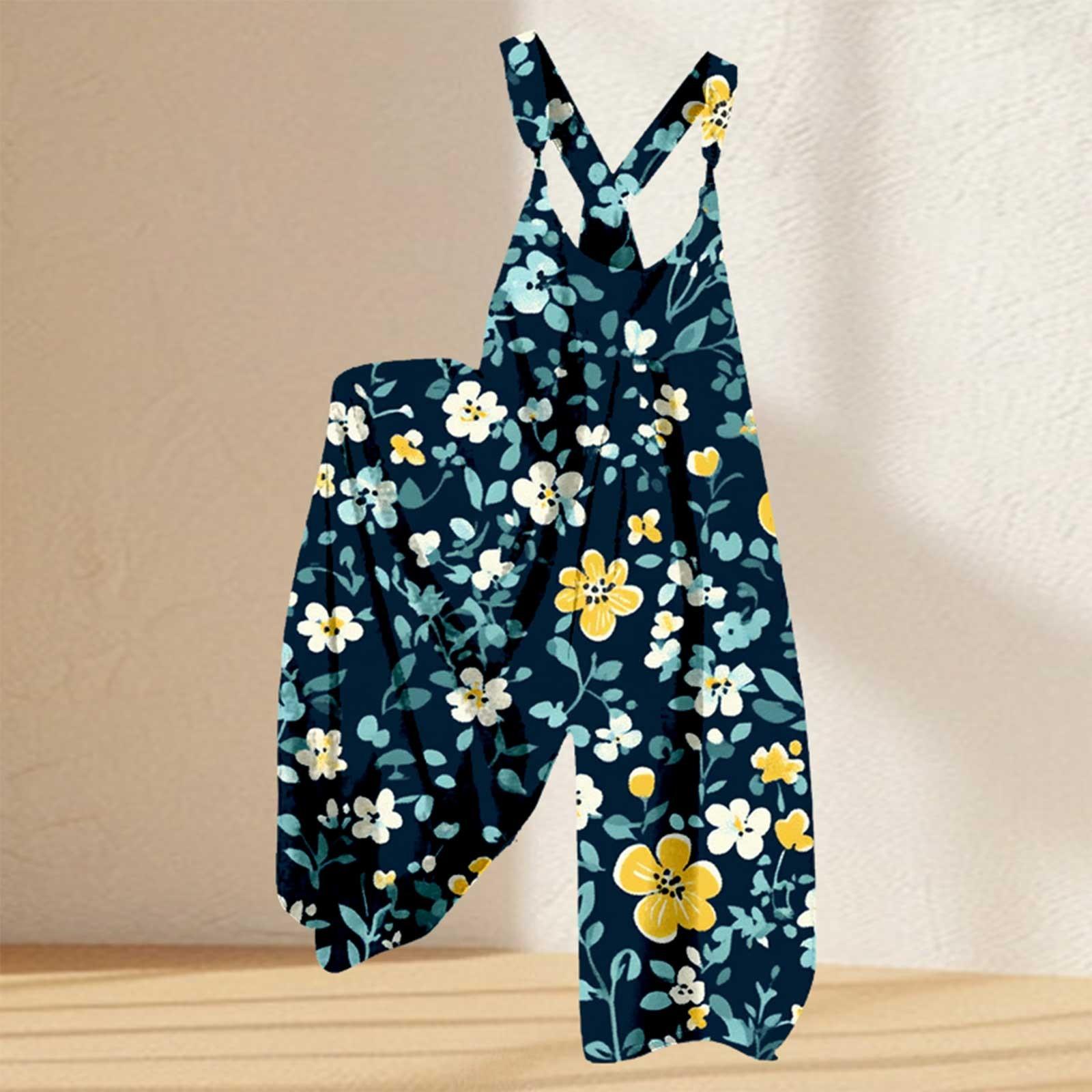 

Женский комбинезон с цветочным принтом, повседневный свободный комбинезон из хлопка и льна XXXL