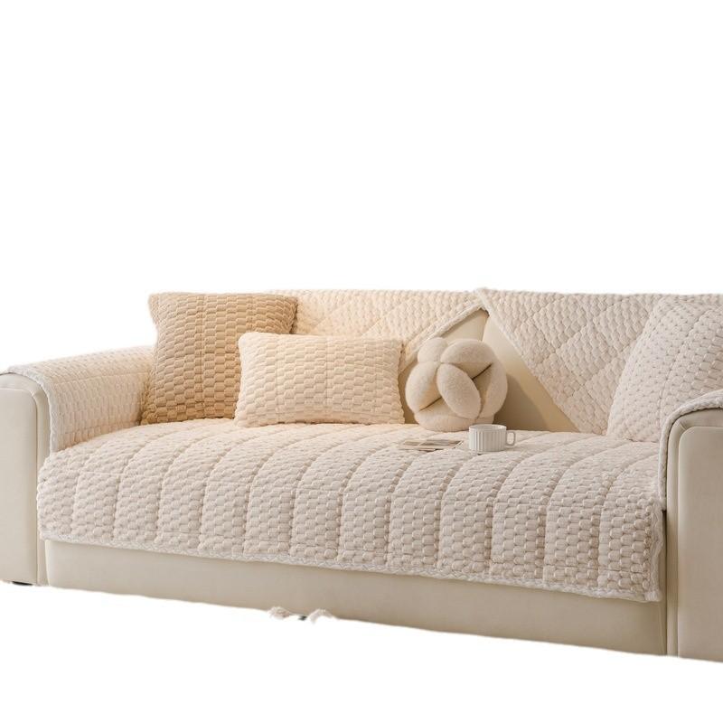 Honeycomb Fleece Sofa Cushion Autumn And Winter New Straight Row One-Piece Seat Cushion Winter Thickened Plush Sofa Cover Cover Cloth