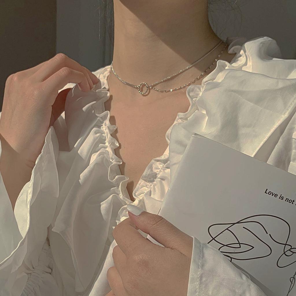French Temperament Choker Neck Chain Necklace Female Trendy Design Double Chain Ring Collarbone Chain