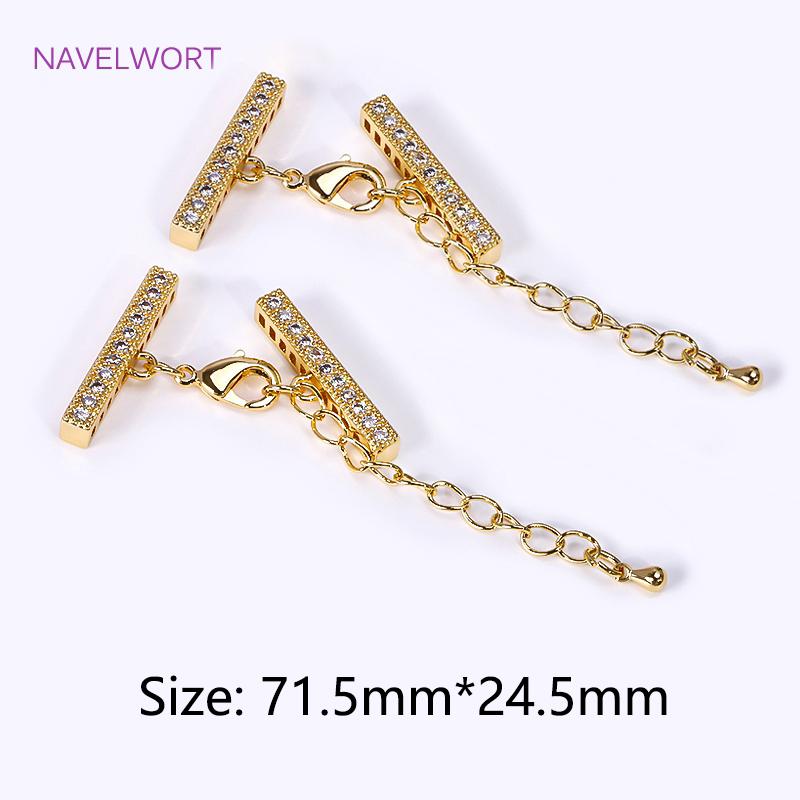 18K Gold Plated Lobster Clasps Extender Chain With Cuboid Separator Spacer Bars,Inlaid Zircon DIY Bracelet Hooks Clasp Findings