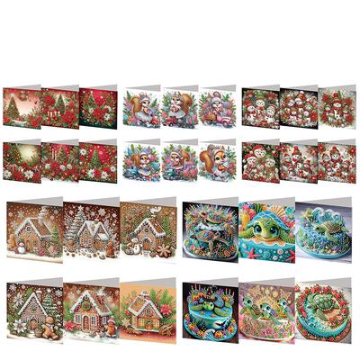 6 Peças DIY Cartões Postais de Mosaico de Arte Diamante com Strass Arte Diamante Cartões Feitos à Mão para Natal, Aniversários, Ação de Graças e Ocasiões Especiais