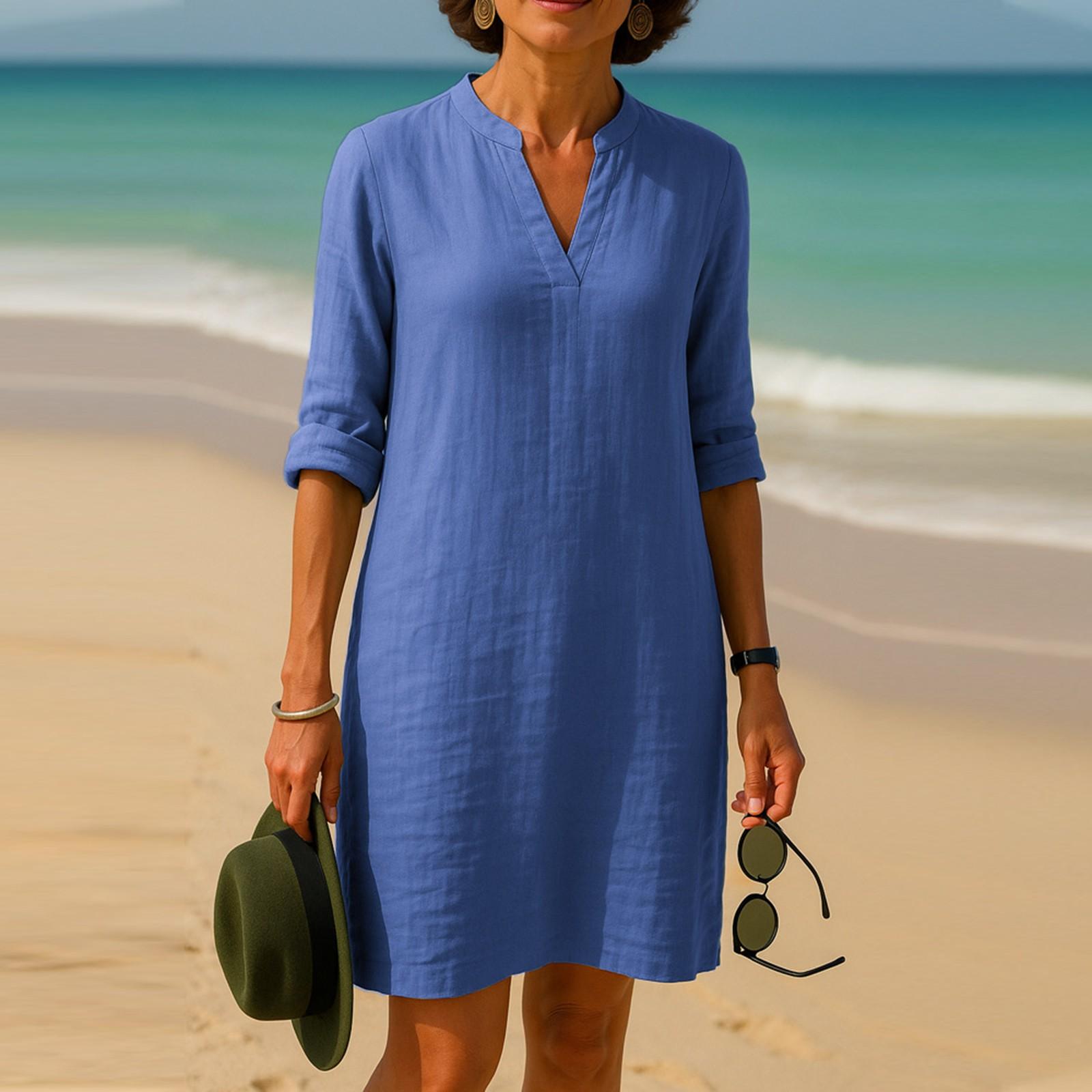 

Повседневное и свободное элегантное платье с V-образным вырезом для женщин S синий