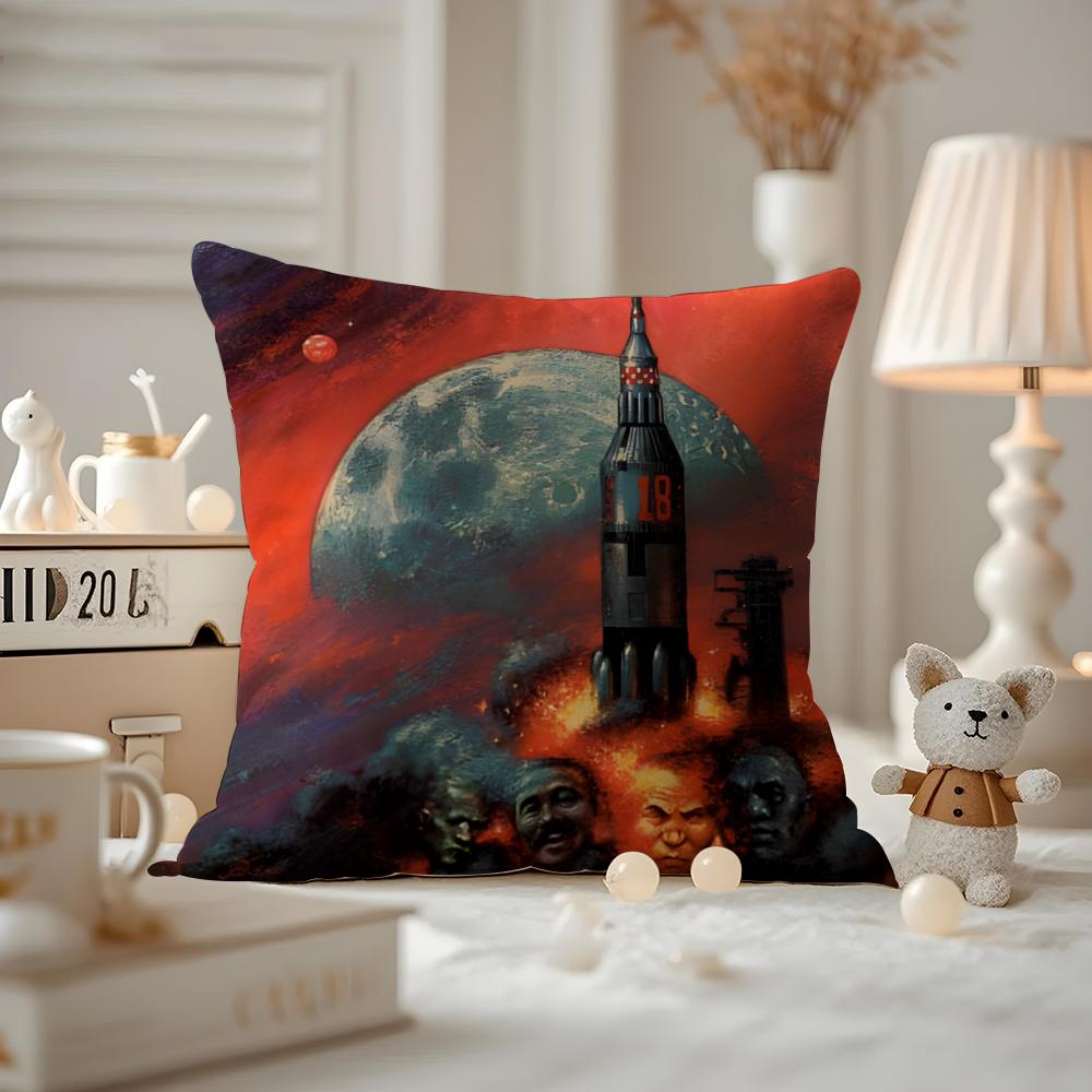 ARTISTS Illustration Kelly Freas Cushion Cover Anti-dustmite Pillowcase Invisible Zipper Silky Short Plush Sofa Cushion Cover