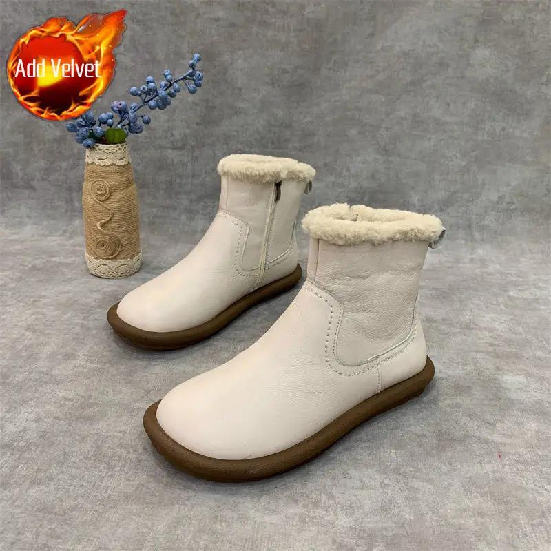 Woman Shoes Fur Ankle Round Toe Tabi Flat Booties Snow Boots for Women Leather Winter 2025 Novelty Lamb Furry Spring Autumn Goth