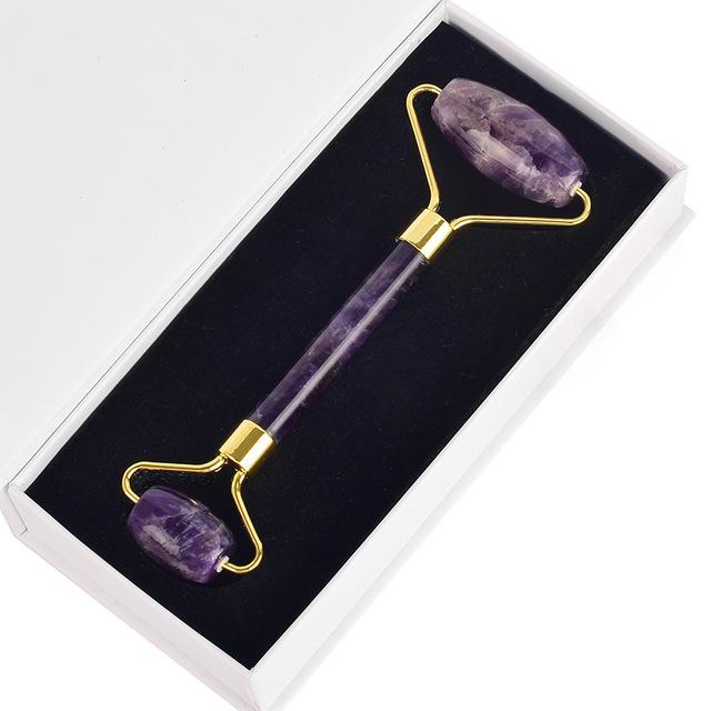 Natural Amethyst RollerJade Set Real Jade Gouache Scraper Jade Massager Gua Sha Board Facial Massager Face Horn Massages Roller