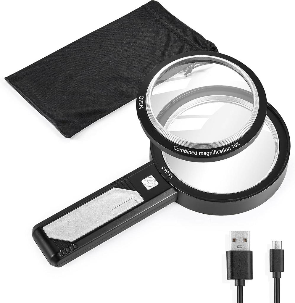 30X Handheld Magnifier with 6 Light, Jeweler Loupes Lighted Magnifying Glass-USB Rechargeable for Seniors Reading Coins Crafts Jewelry Hobbies