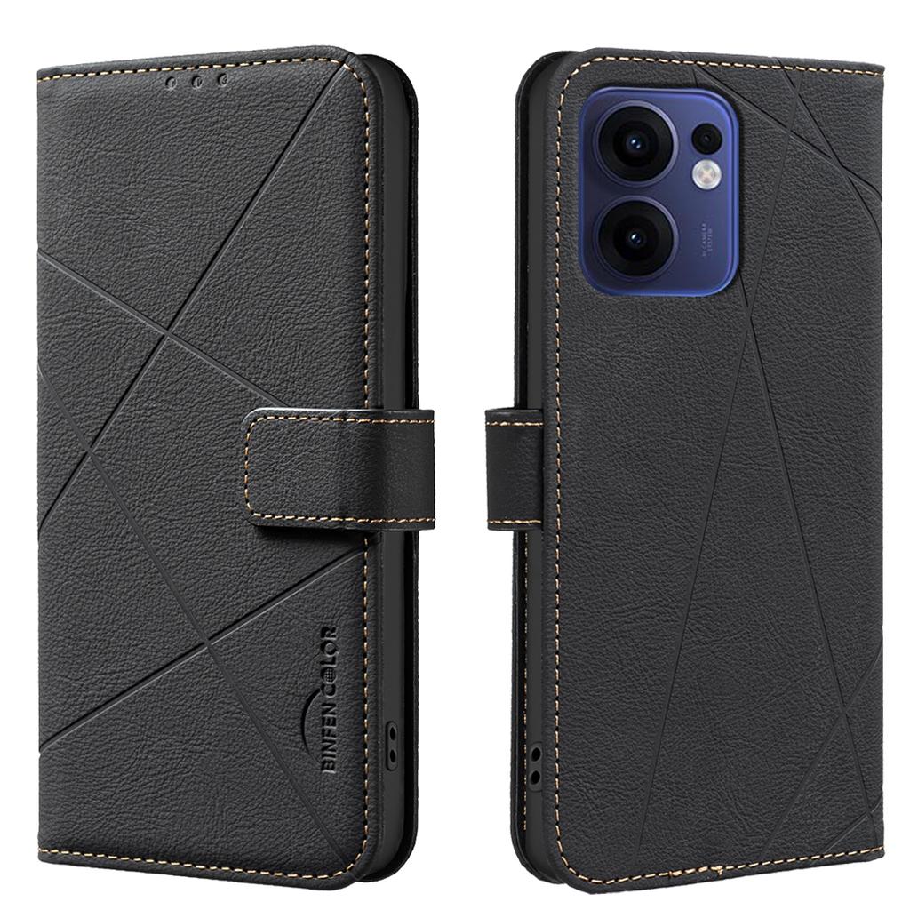 For Oppo Reno13 F 5G Case BINFEN COLOR BF35 Geometry Imprinted Leather Phone Cover RFID Blocking Wallet Stand
