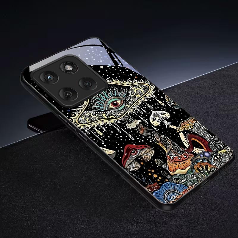 Mystic Evil Eye Mushroom Black Glass Phone Case For Motorola Moto Edge 60 70 20 Lite 30 Pro 40 50 Ultra X30 Pro G14 G75 84 Cover