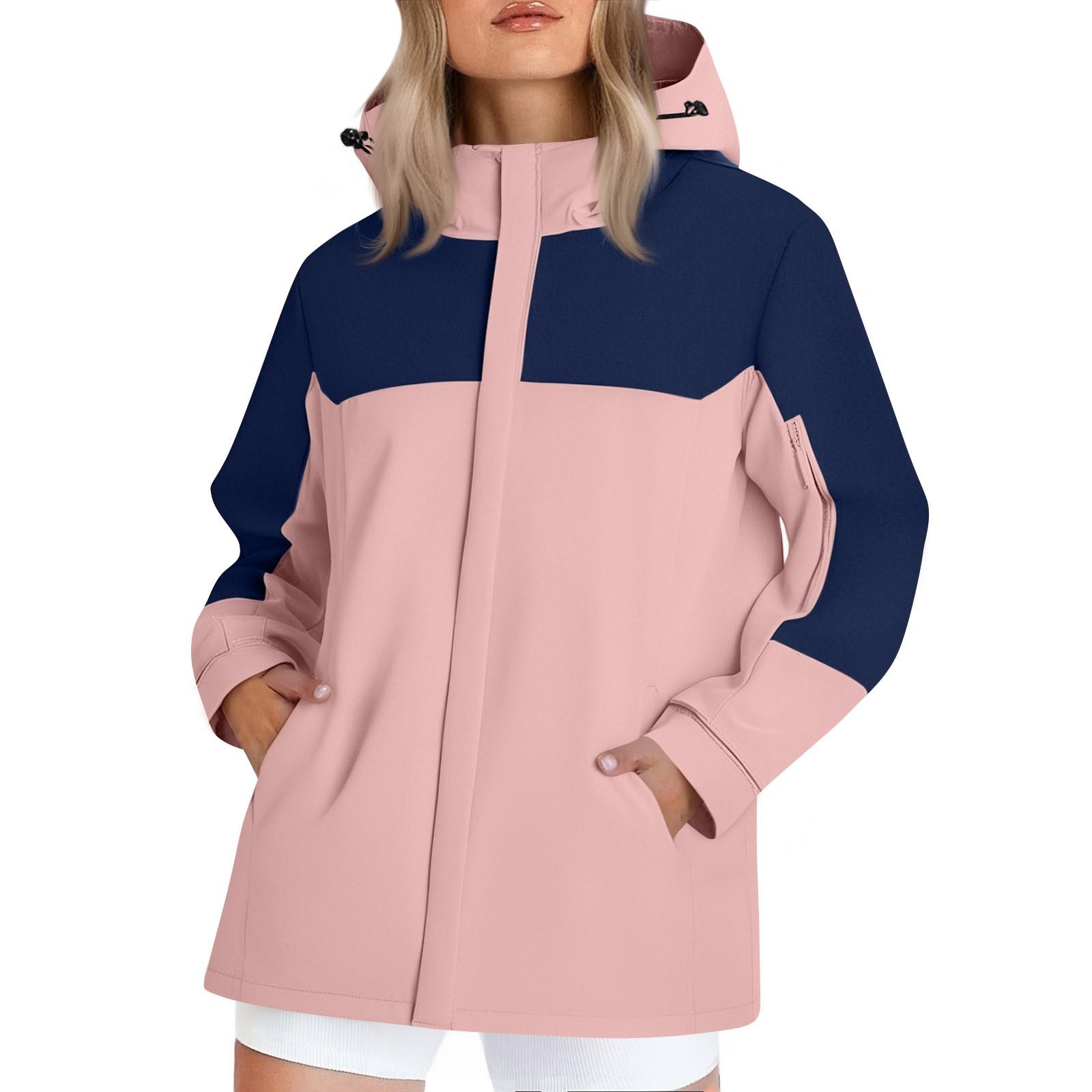 

Женская модная куртка для бега и спорта на открытом воздухе с длинными рукавами, капюшоном, тонкая, водонепроницаемая, с цветными блоками, куртка-субмашина XXL розовый