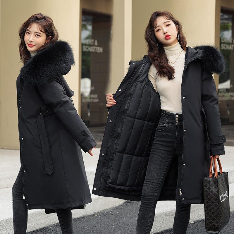 One dress and three wears removable liner pie to overcome medium and long fleece thickened large size down cotton clothes women's knee cotton clothes