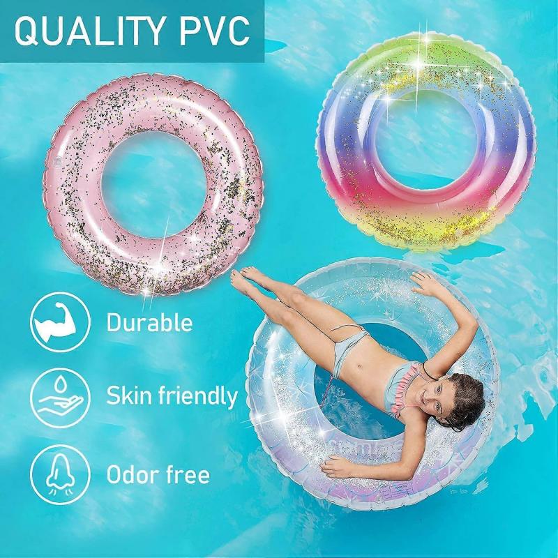 Inflatable Pool Floats 3 Pack Glitter Swim Rings for 2-5 Years Old Kids Pool Tubes Toys, Pool Floats Ring Toys Summer Beach Swimming Pool Floats Party