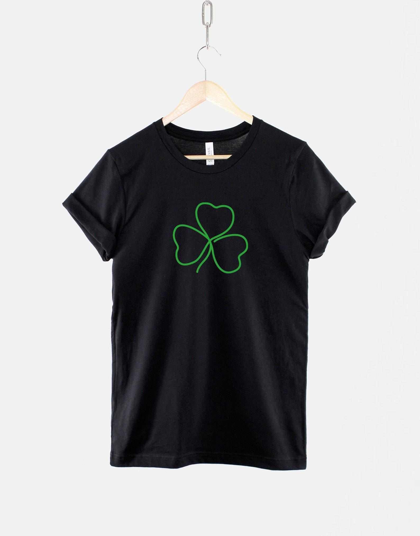 Shamrock T-Shirt: Irish Clover Line Art, St Patricks Day Green Graphic Tee 4XL