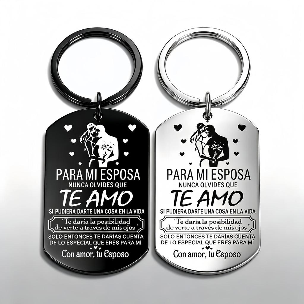 Engravable Stainless Steel Couple Dog Tag Keychain – Unisex Wedding Anniversary/Valentine's Day Gift