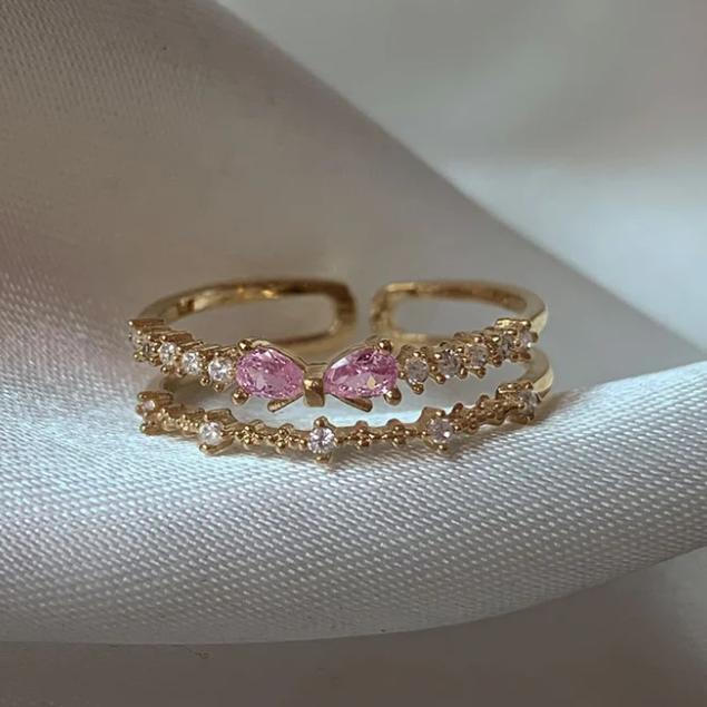 New Cute Colorful Zircon Flower Ring For Women Girl Fashion Vintage Zircon Adjustable Rings Jewelry Gift