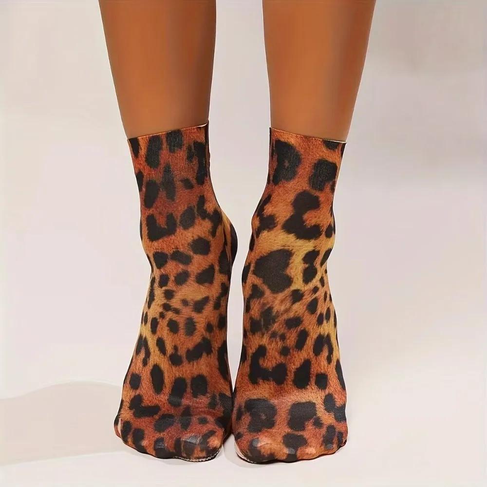 Leopard Large Flower Print Short Socks Summer Single Shoes Short Stockings High Elastic Comfortable Breathable Ultra-thin
