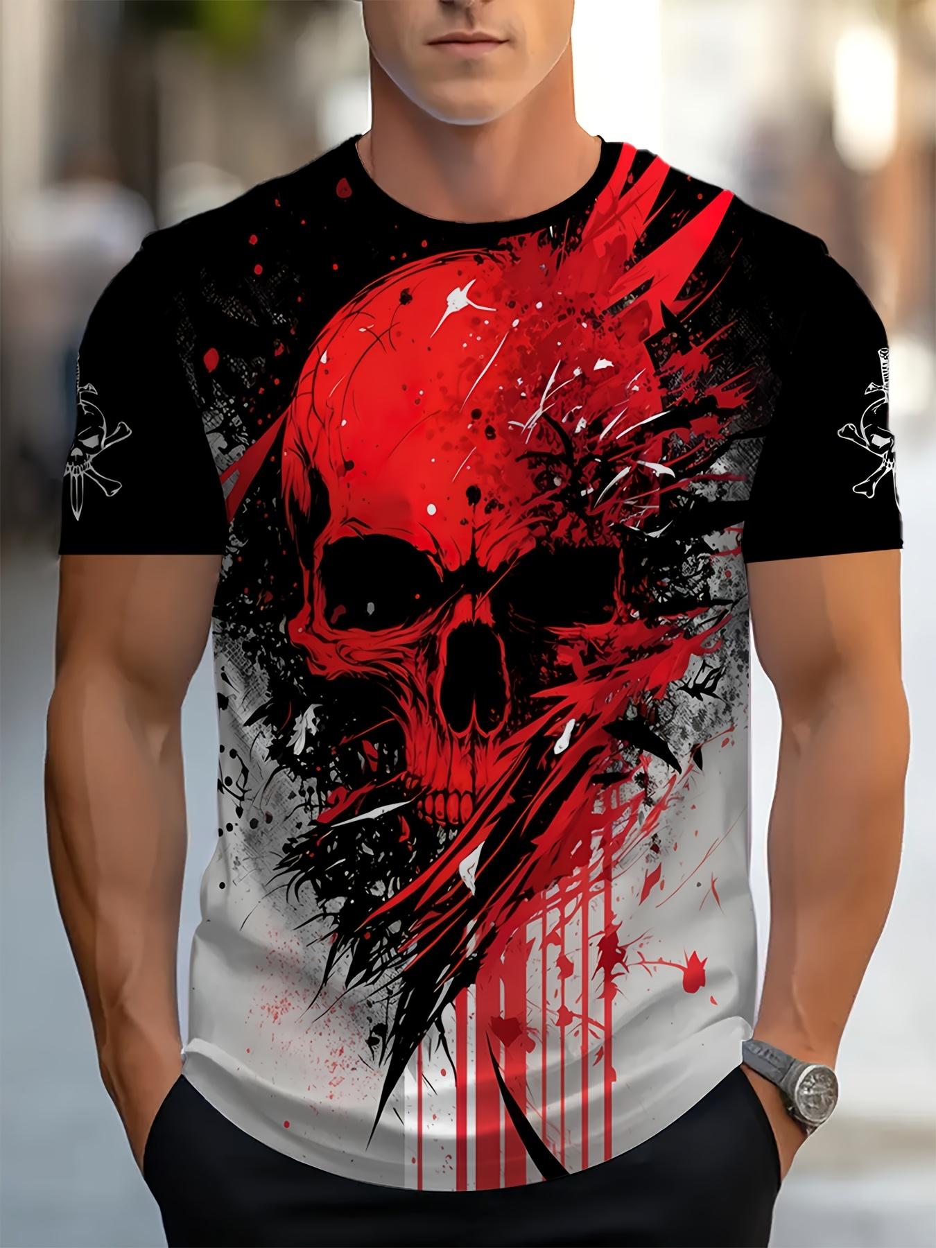 Skeleton men s 3D printed t-shirt, vivid crew neck and short sleeves, for summer outings S