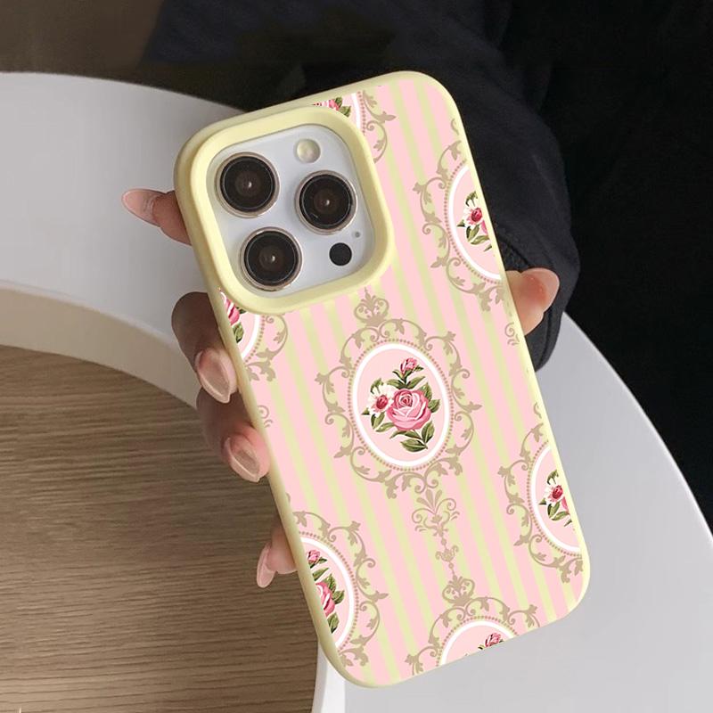Vertical Pink Striped Background Rose Flower Cluster Patterns Phone Case For iPhone 17 16 Pro Max 15 14 Plus 13 12 Pro 11 Cover