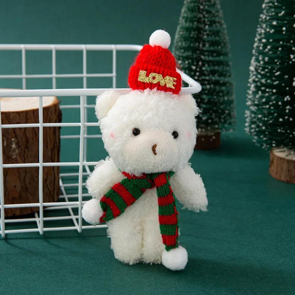 Non-Toxic Mini Christmas Bear Doll Plush Bear Gift Clothing Bag Keychain Pendants Baking Decoration Christmas Drop Ornaments Kid Xmas Gift