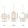 3Pcs Ramadan Wooden Ornaments Eid Mubarak Hanging Hollow Pendant Ramadan Party Wall Decorations Moon Star Lantern Shape Ornament for Muslim Islam