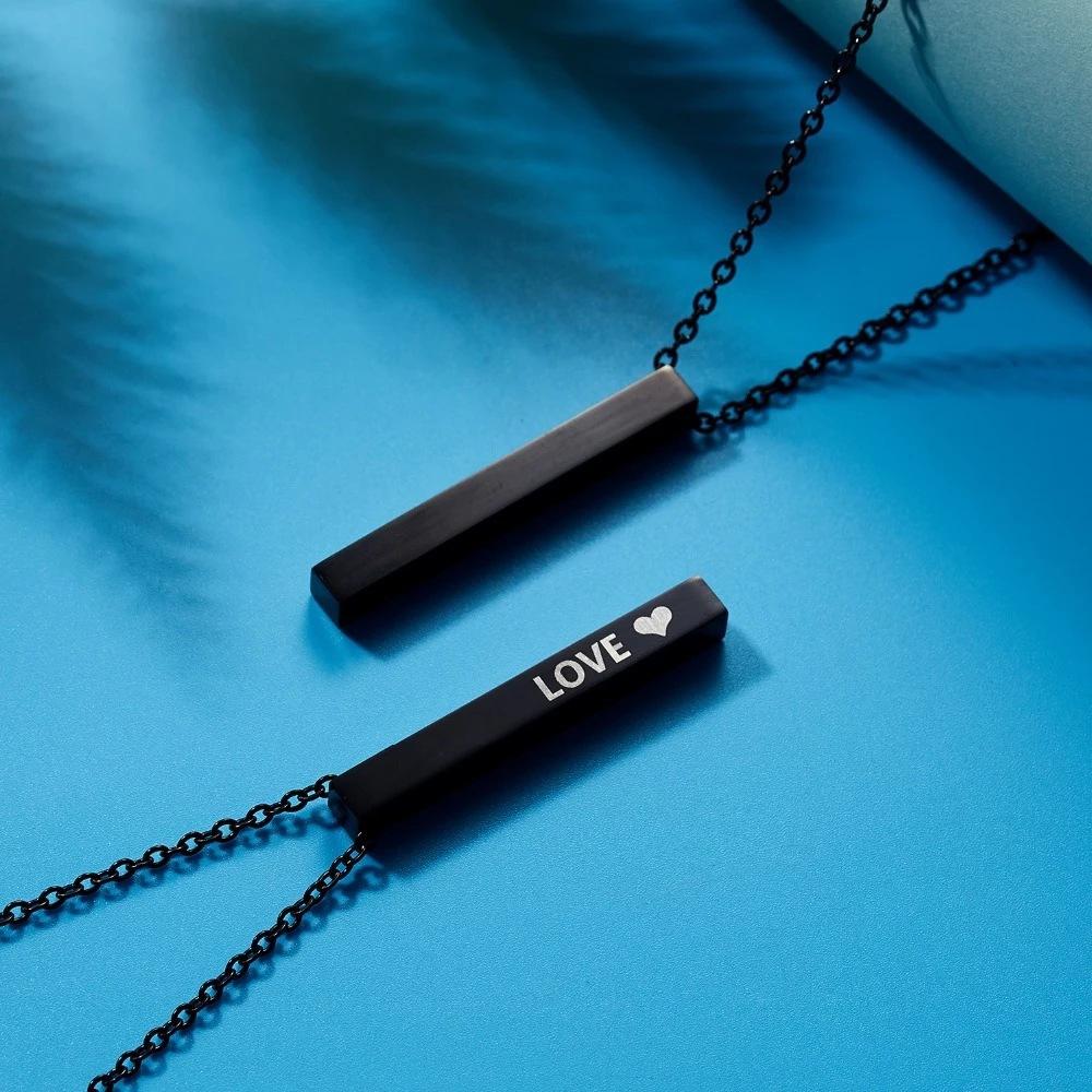Europe and the United States supply lettering long titanium steel necklace trend rectangular geometric stainless steel pendant men