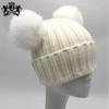 Custom Labels Double Pom Pom Baby Toddler Children Winter Beanie Knitted Hats With Fur Pompom