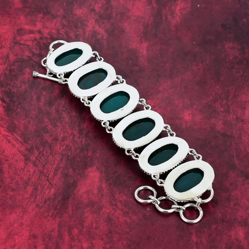 Green Onyx Gemstone 925 Solid Sterling Silver Bracelet Jewelry, Handmade Bracelet, Natural Onyx Gemstone Gift For Girl
